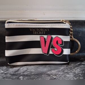 Victorias Secret Black And White Striped Zip Coin Purse Keychain
